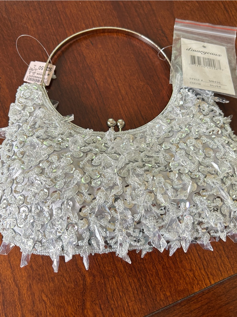Crystal Beaded Silver Statement Bag